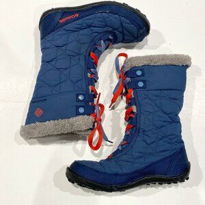 Columbia Omni Grip 200 g, girl's size 1, blue/grey waterproof winter boots EUC